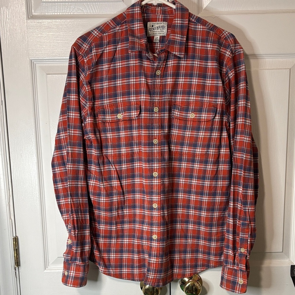 Lucky Brand Red and Blue Plaid Men's Shirt Sz L EUC